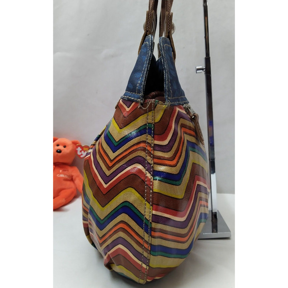 Fossil Key Per Multicolor Coated Canvas Stripe Double Handle Tote Shoulder Bag - Picture 3 of 15